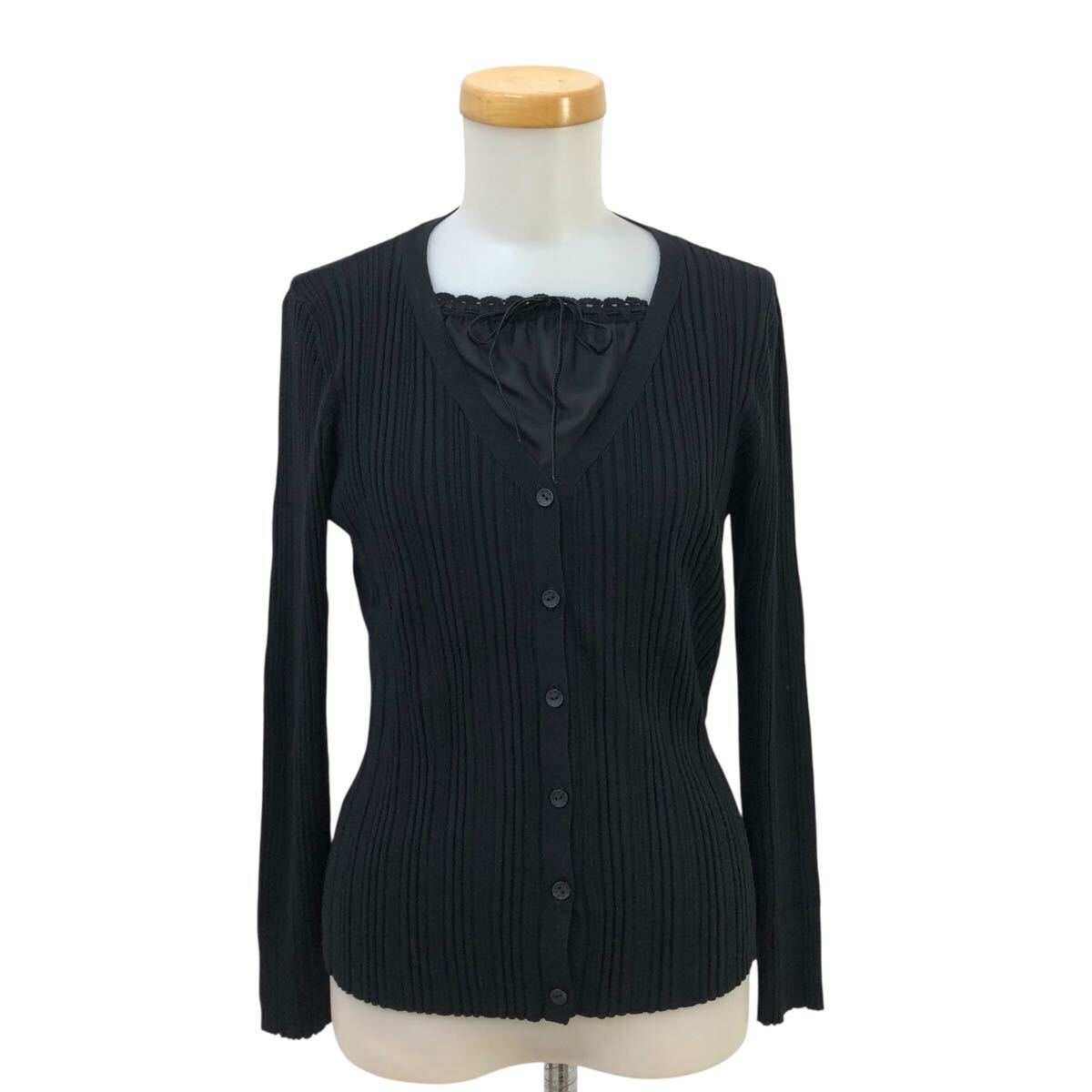 11Nm338-86 大きいサイズ EVEX by KRIZIA エヴェックス バイ クリツィア 長袖 ニット セーター カーディガン 2way トップス ブラック 44拍卖