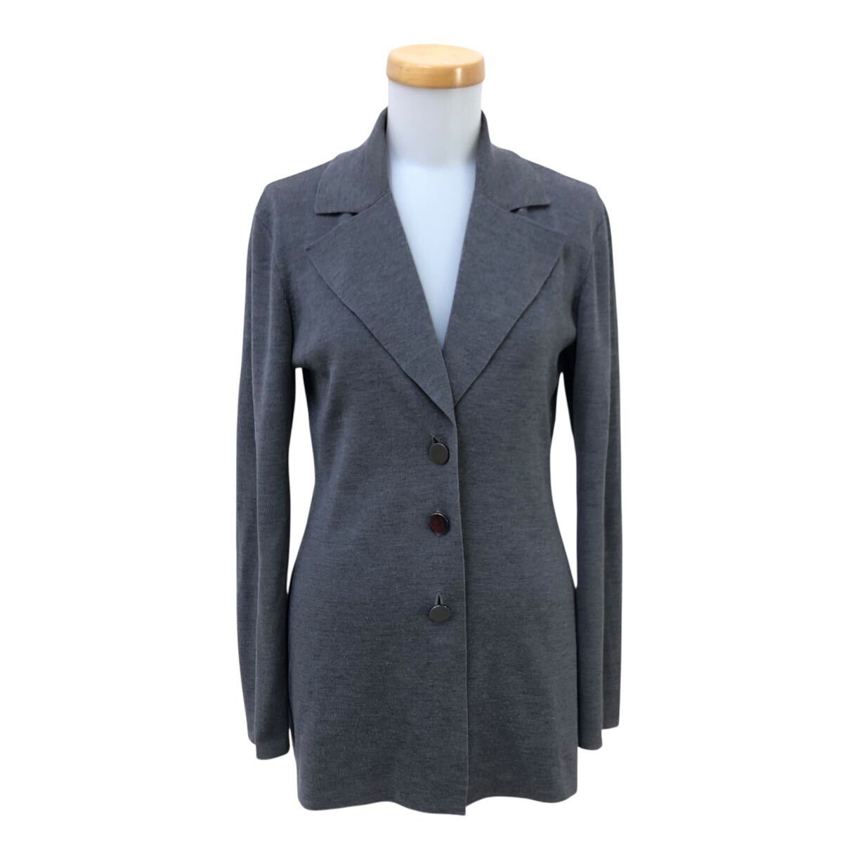 11Nm339-8 NARACAMICIE ナラカミーチェ ミラノリブ ニット テーラード ジャケット 上着 羽織り トップス グレー レディース 2拍卖