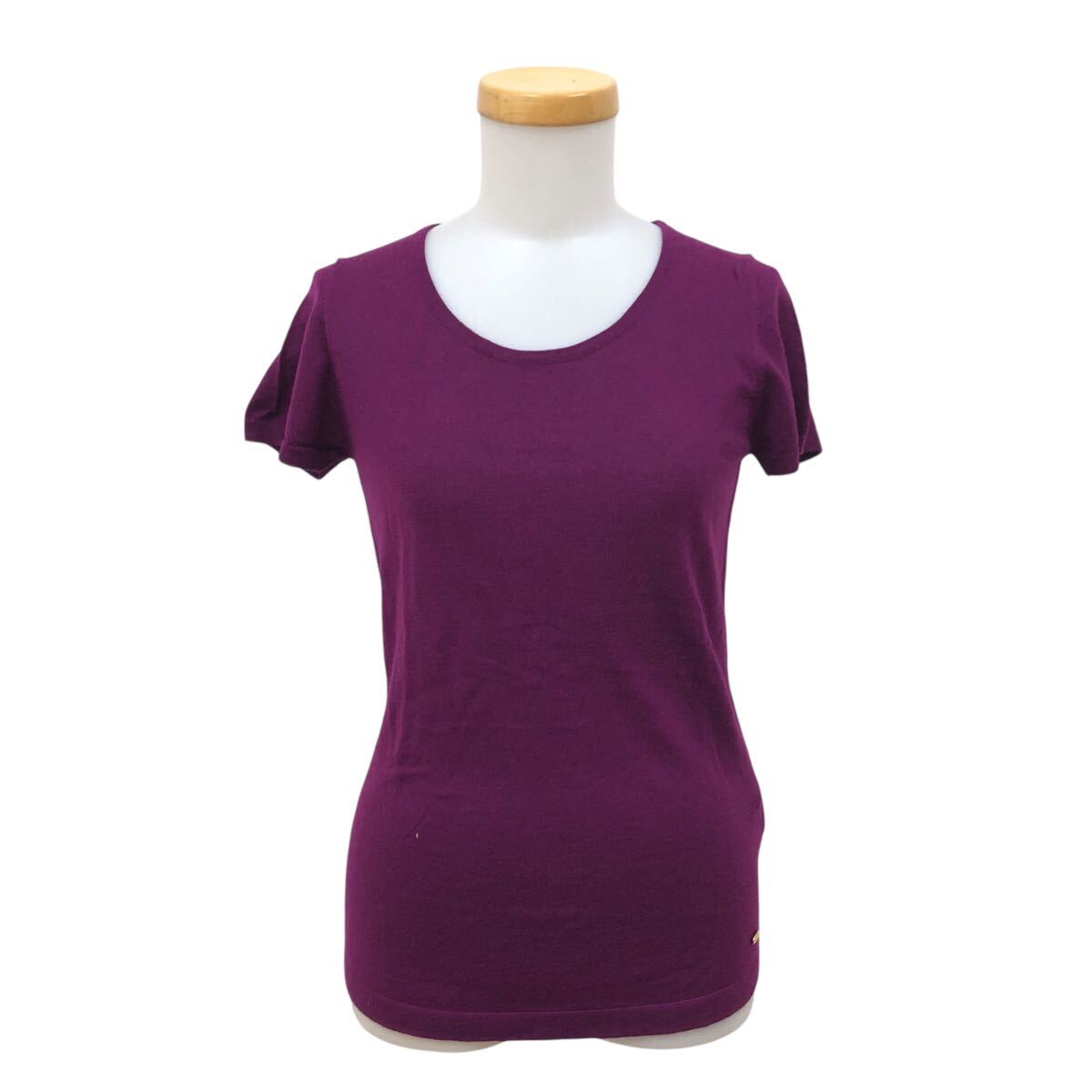 11Nm339-22 ESCADA エスカーダ シルク混 絹混 ウール 半袖 ニット セーター プルオーバー トップス パープル レディース XS拍卖