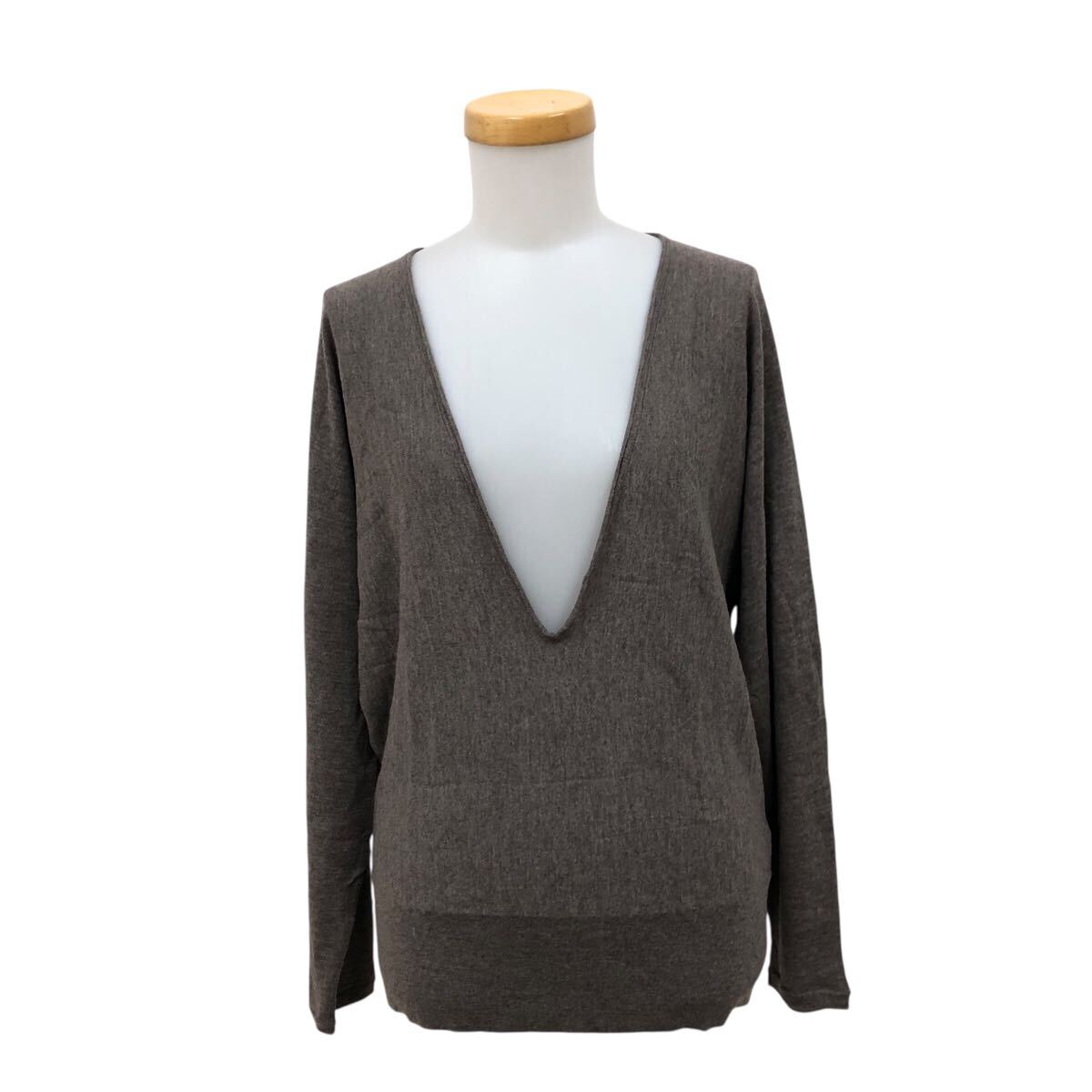 11Nm339-23 Paul Stuart ポールスチュアート 深Vネック ドルマン 長袖 ニット セーター トップス ブラウン系 レディース 6拍卖