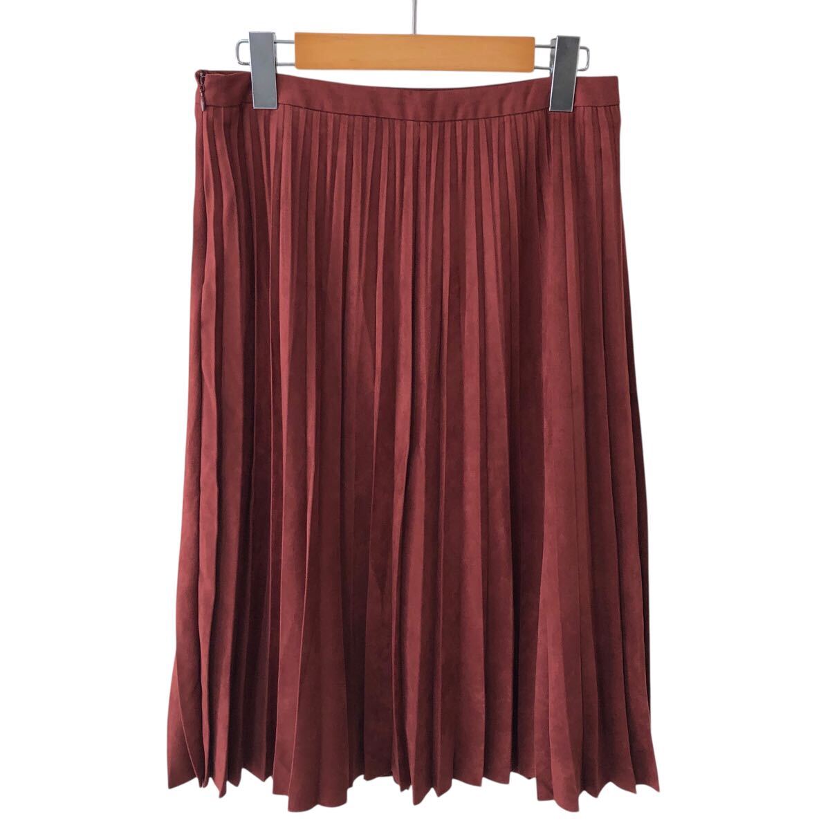 11NG011-45 良品 TRANS WORK トランス ワーク プリーツ スカート ひざ丈 無地 裏地 サイドファスナー レディース 40 L相当 ボルドー拍卖