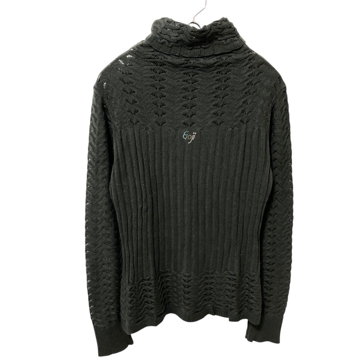 11NG011-46 GK ITALIYA 伊太利屋 イタリヤ アンゴラ混 トップス ニット ハイネック 透かし編み リブ 長袖 レディース 9 M相当 グリーン 緑拍卖