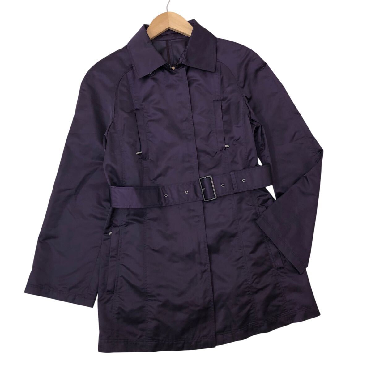 11Nm340-41 Paul Stuart ポールスチュアート ステンカラー ハーフコート コート 上着 羽織り アウター パープル レディース 6拍卖
