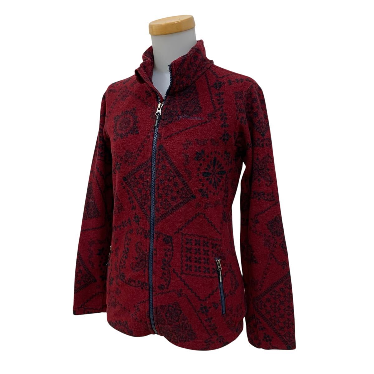 11NK013-43 Columbia コロンビア 薄手 フリース ジャケット 羽織り アウター ボア ジップ 赤 総柄 RN69724 CA05367 レディース 女性用 M拍卖