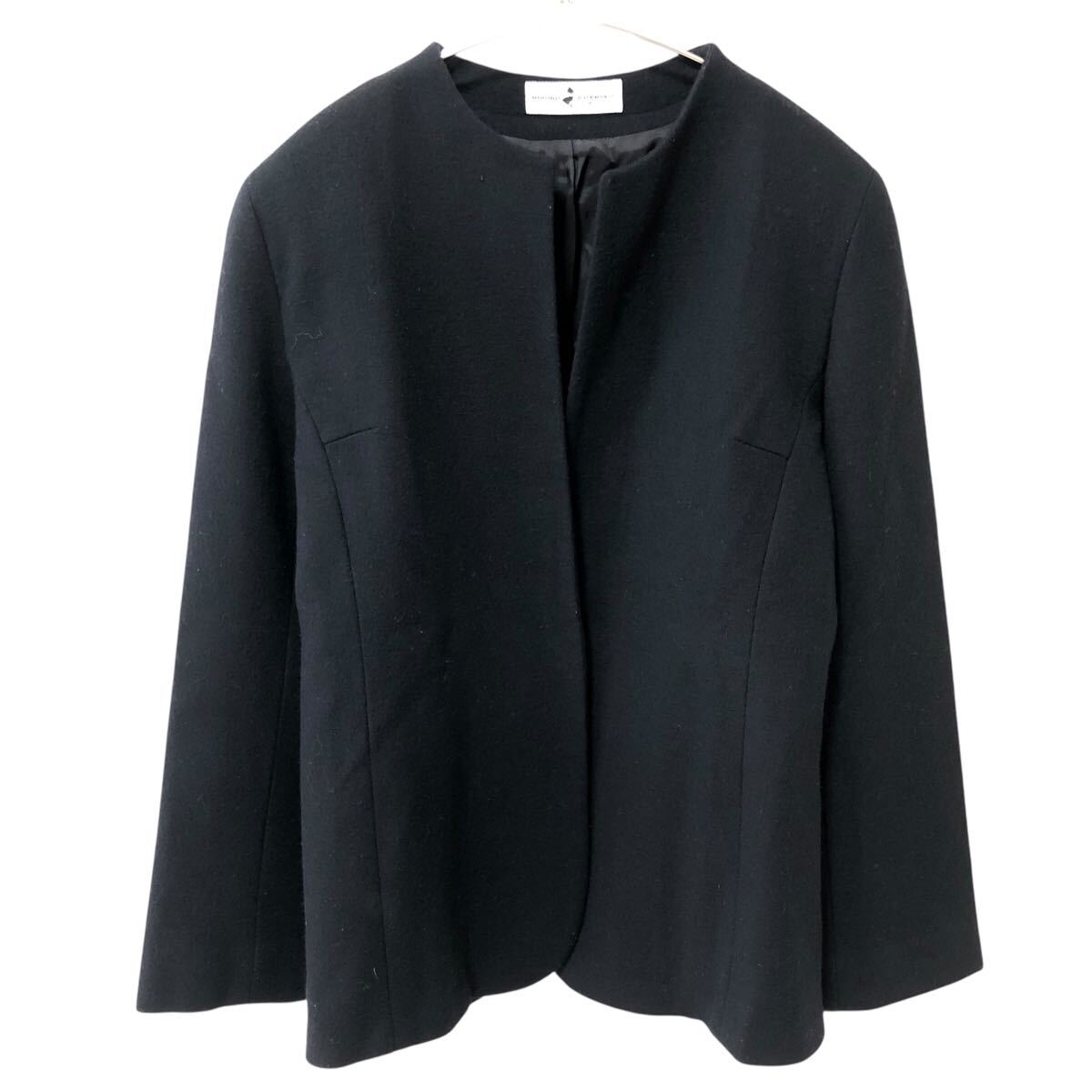 11NG013-76 HIROKO KOSHINO ヒロコ コシノ ノーカラージャケット トップス アウター 長袖 背抜き 無地 レディース ブラック 黒拍卖