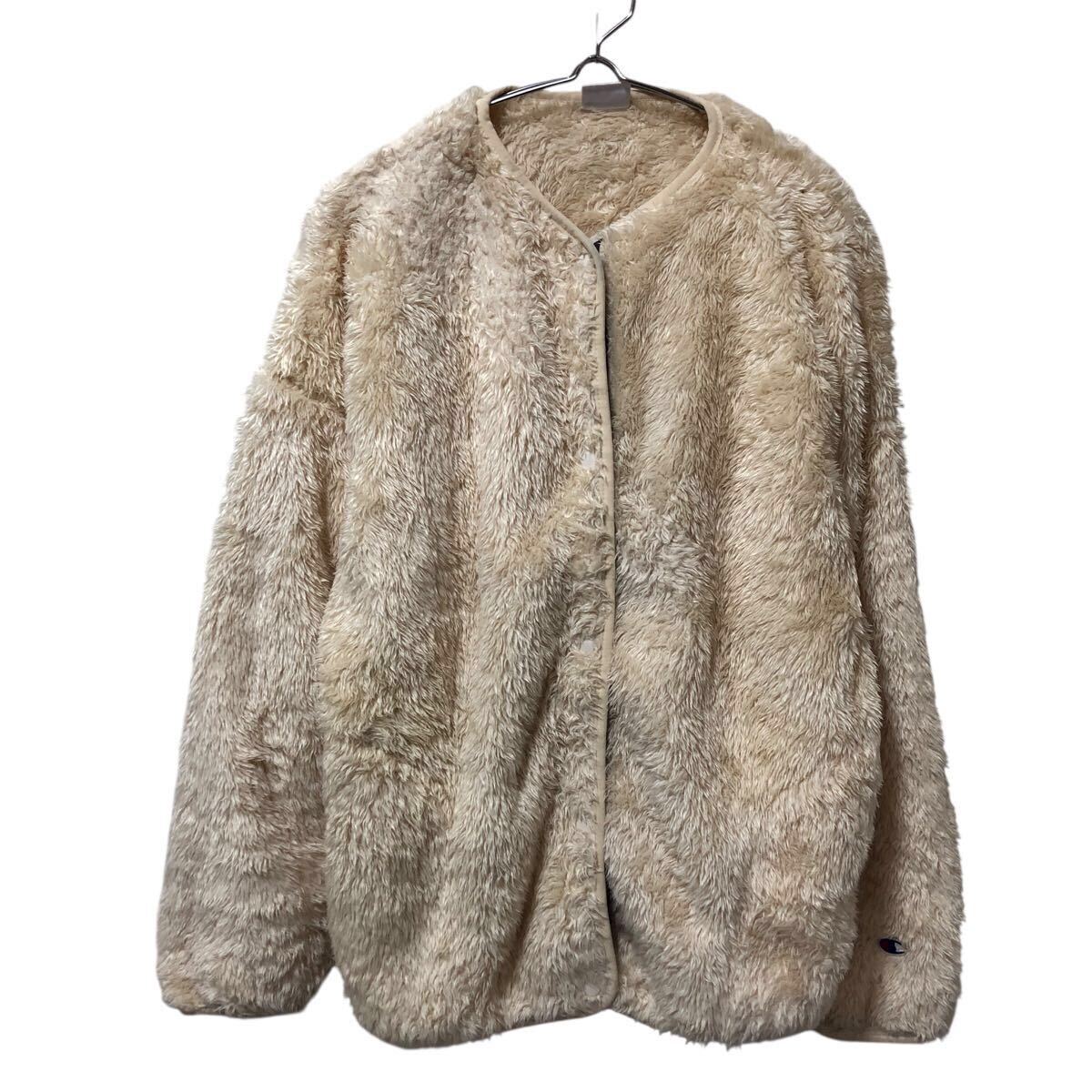 11NG013-81Champion チャンピオン アウター トップス 総ボタン ボア フリースジャケット ポケット ノーカラー レディース M アイボリー拍卖