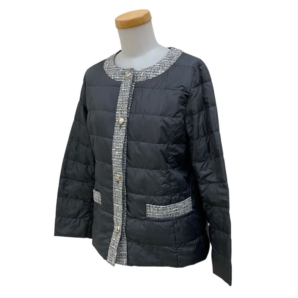 11NK013-47 Wacoal ワコール 撥水 ツイード 切り替え 薄手 ダウン90% ジャケット 羽織り アウター フォーマル グレー レディース 女性用 M拍卖