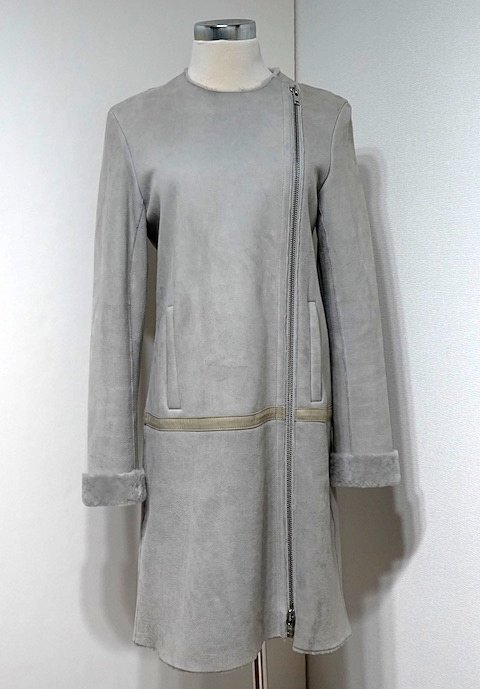 美品 theory セオリー GABRINIA MITCHELL ダブルジップアップ シアリング ムートン コート 01-3309915 シープスキン レザー レディース S拍卖
