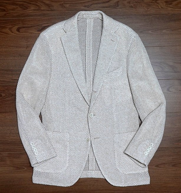 24SS 定価19万 極美品 LARDINI ラルディーニ ADVANCE コットンリネン混 メッシュ織 テーラードジャケット ベージュ×ホワイト メンズ 46拍卖