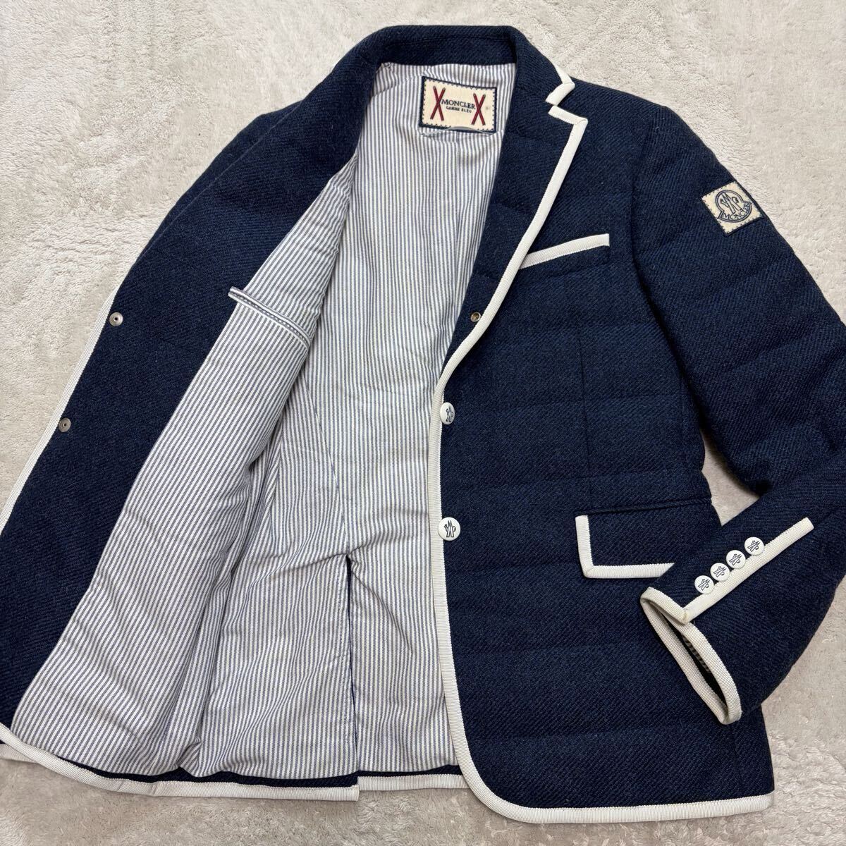 極美品!/確実正規品/近年モデル●モンクレール ガムブルー MONCLER GAMME BLEU ダウンジャケット 極上ウール テーラード ロゴ 段帰り 0 S拍卖