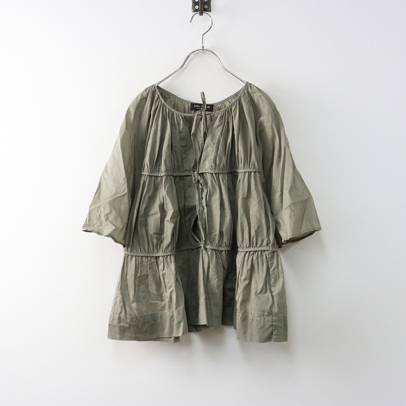 美品 ハグオーワー HUG O WaR コットンティアードギャザーブラウス\カーキ プルオーバー シャツ リボン フレア【2400014678390】拍卖