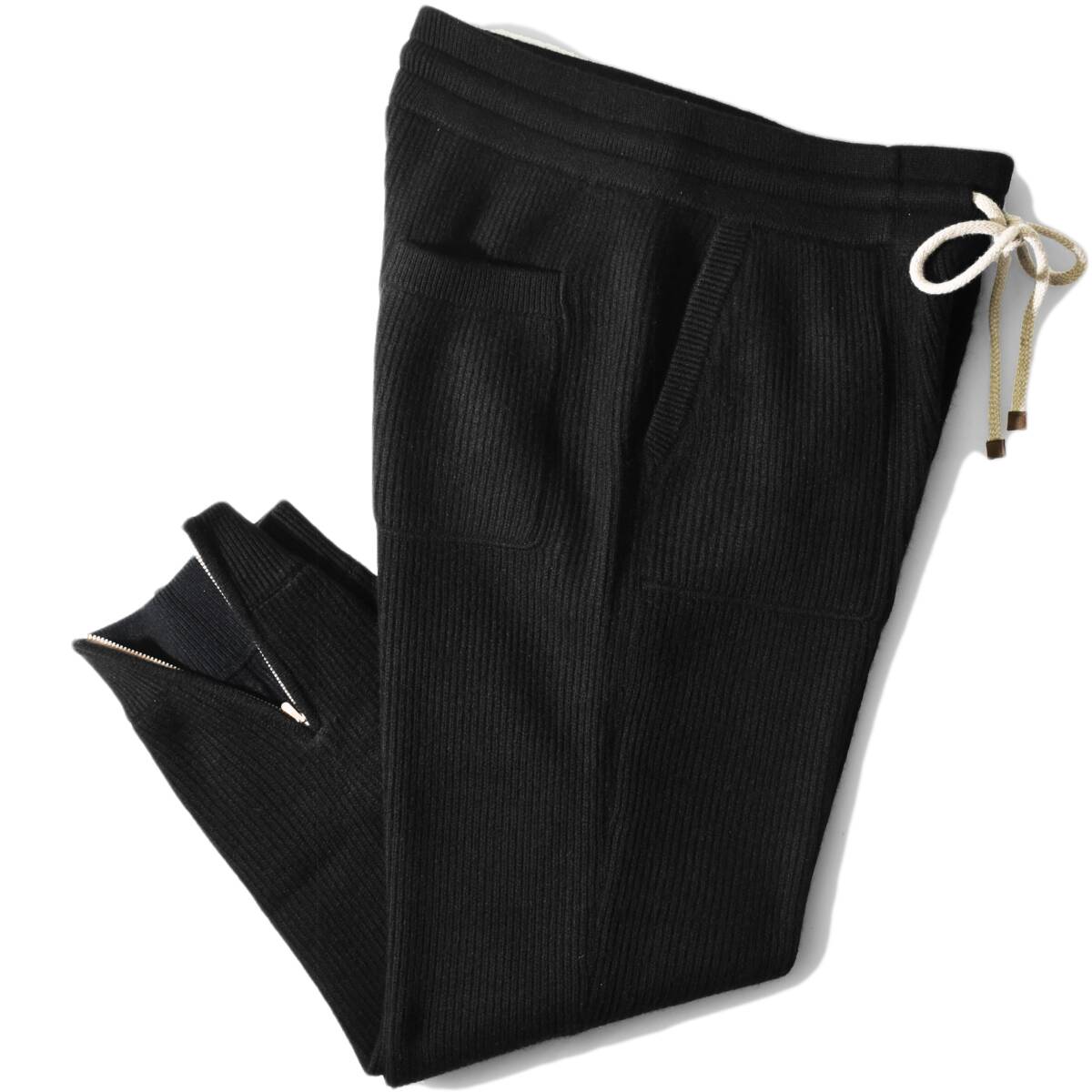 64万【ブルネロクチネリ 新品】世界一リッチなニットパンツ◇超贅沢!!極厚手カシミア100%リブ編み◇頂点を極めた極暖カシミアニットパンツ拍卖