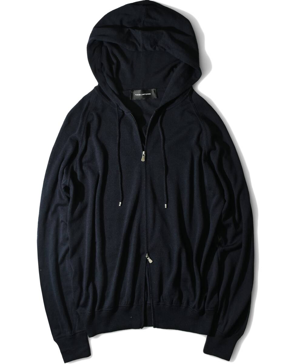 5,5万【TAGLIATORE タリアトーレ 新品】◇クリーンなウールで秋冬春の長期間着用可能◇とにかく使える!上品リラックスな濃紺ニットパーカー拍卖