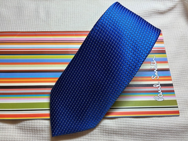 Paul Smith ポールスミスMade in Italy ネクタイ光沢青系ドットふう柄シルク100拍卖