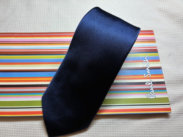 Paul Smith ポールスミスMade in Italy ネクタイ濃紺むじふう柄シルク100拍卖