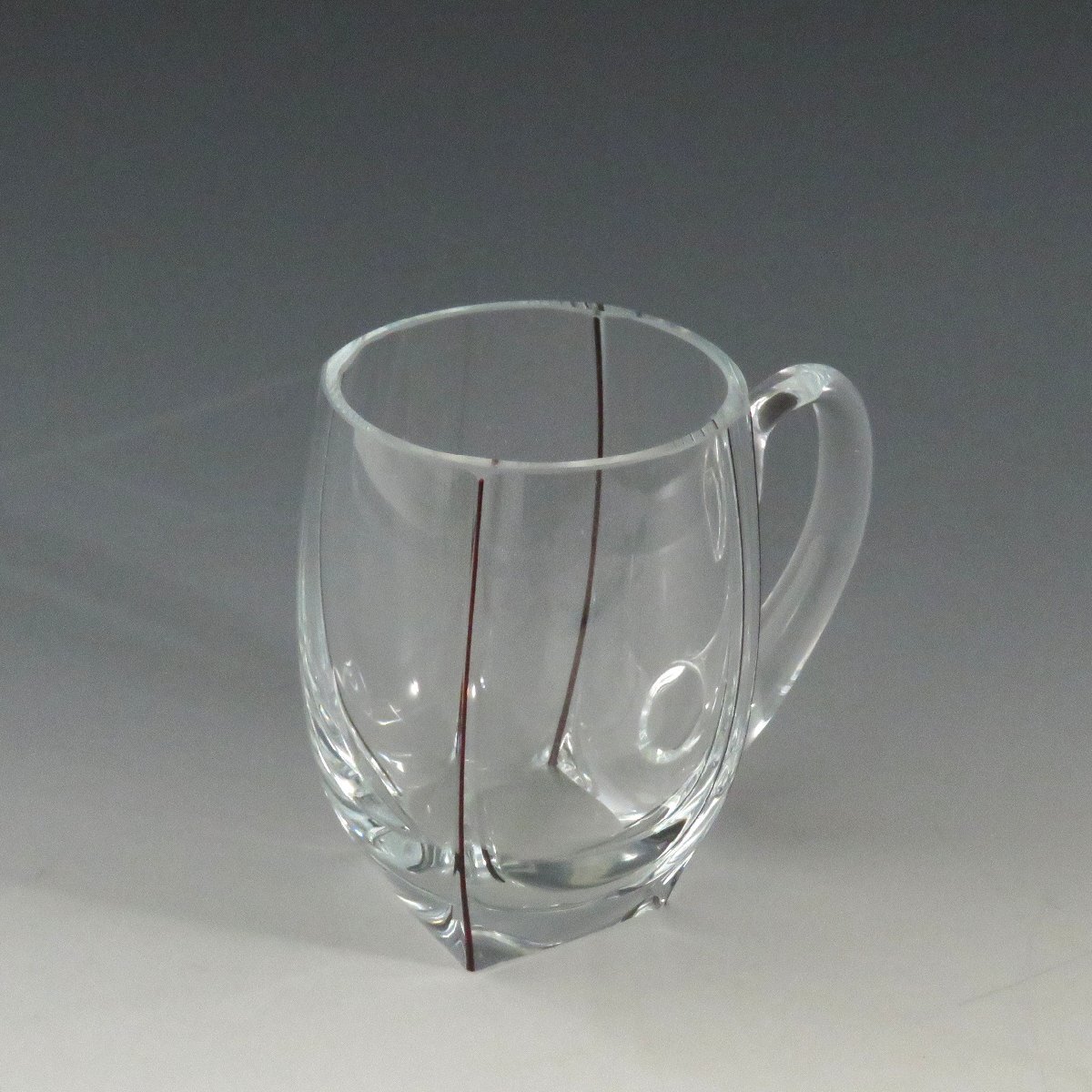◆◇昭和切子 ハンドカット 赤線被せガラスマグカップ 1客 手付グラス レア物 1940年頃◇◆おしゃれ食器 昭和レトロ ビアマグ dby9589-y拍卖