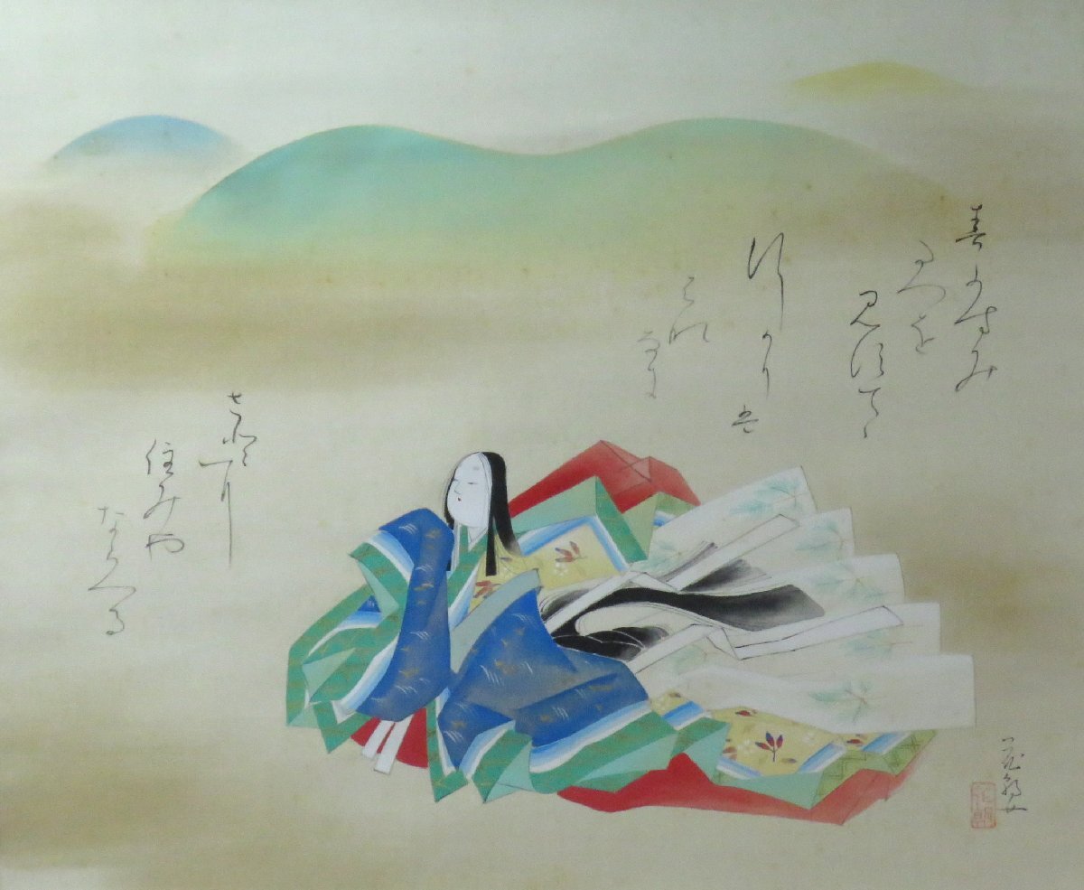 ◆◇掛軸 生田花朝女 春霞(伊勢) 尺八横 物故作家掛軸 Ikuta Kachojo hanging scroll◇◆年中掛け 人物画 日本画 JY1720拍卖