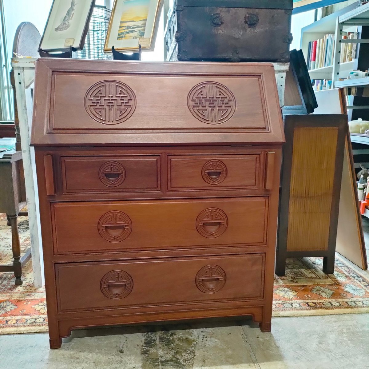 唐木 ライティングビューロー 机 キャビネット 工芸品 高級家具 重厚 現状品 直接引取り歓迎(横浜市) digjunkmarket拍卖