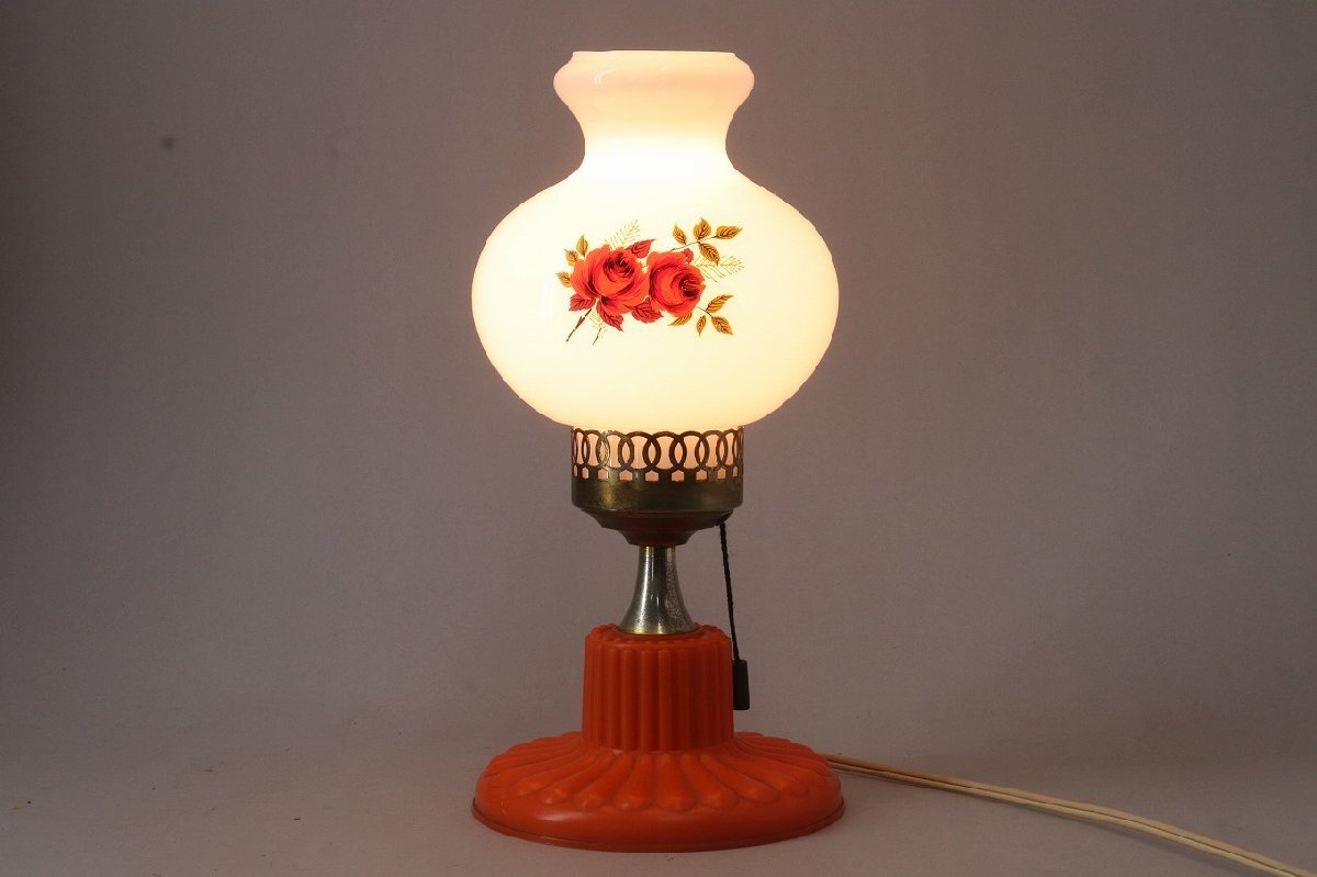 昭和レトロ 新日本照明 テーブルランプ 乳白ガラスシェード 橙樹脂台座 高さ30cm ナイトスタンド 11-C055拍卖