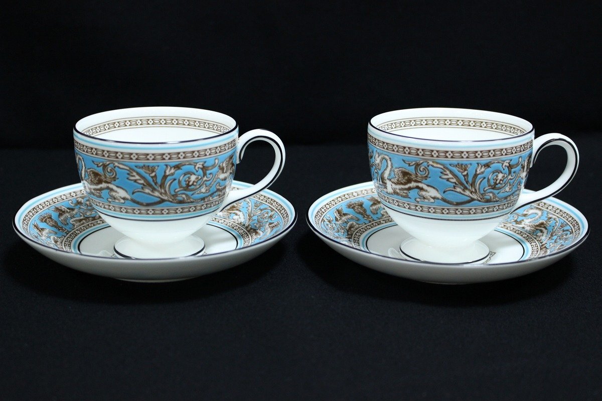 WEDGWOOD ウェッジウッド フロレンティーン ターコイズ カップ&ソーサー 2客 セット 11-F017拍卖