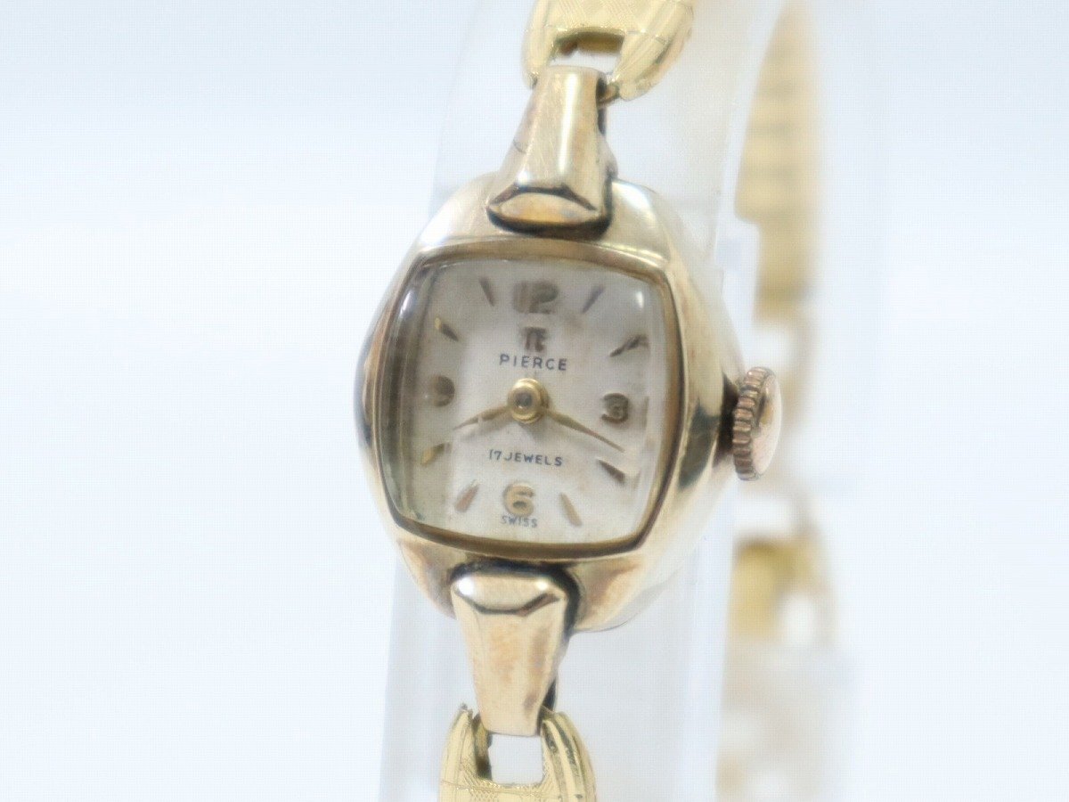 【1円スタート】PIERCE 14K 0.585 刻印 17石 手巻き レディース 腕時計 総重量約13.74g 11-A059/1/60P拍卖