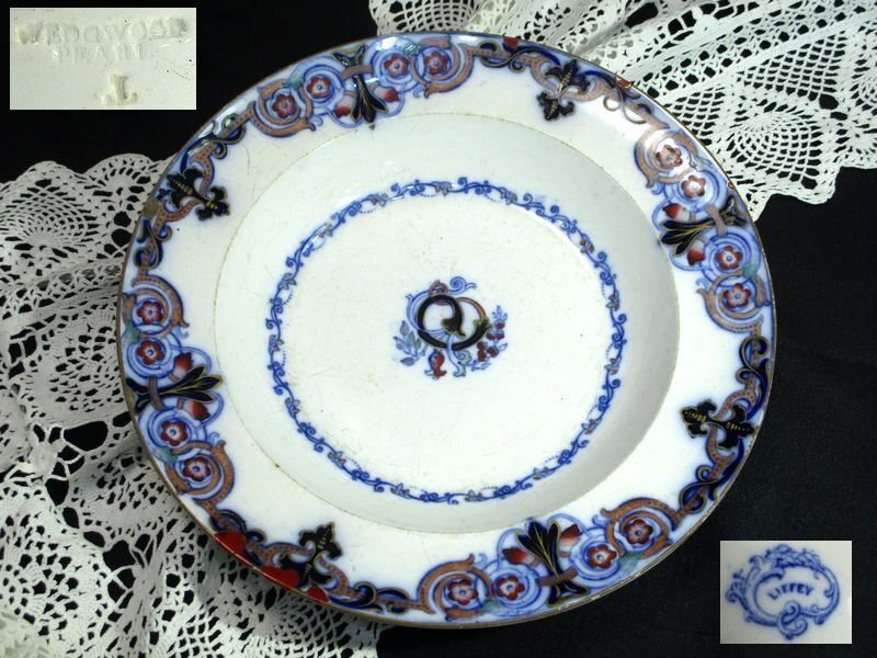 102 希少 ウェッジウッド Antique Liffey Bowls Wedgwood Pearl 径26.5cm 皿/深皿 金彩 染錦 19世紀 ヴィンテージ アンティーク拍卖