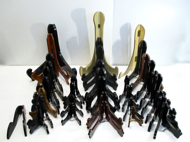 G440 木製 皿立て 30点以上 まとめて/木製 折り畳み 飾り皿 小皿 中皿 大皿 飾り台 額立て プレートスタンド ディスプレイ インテリア拍卖