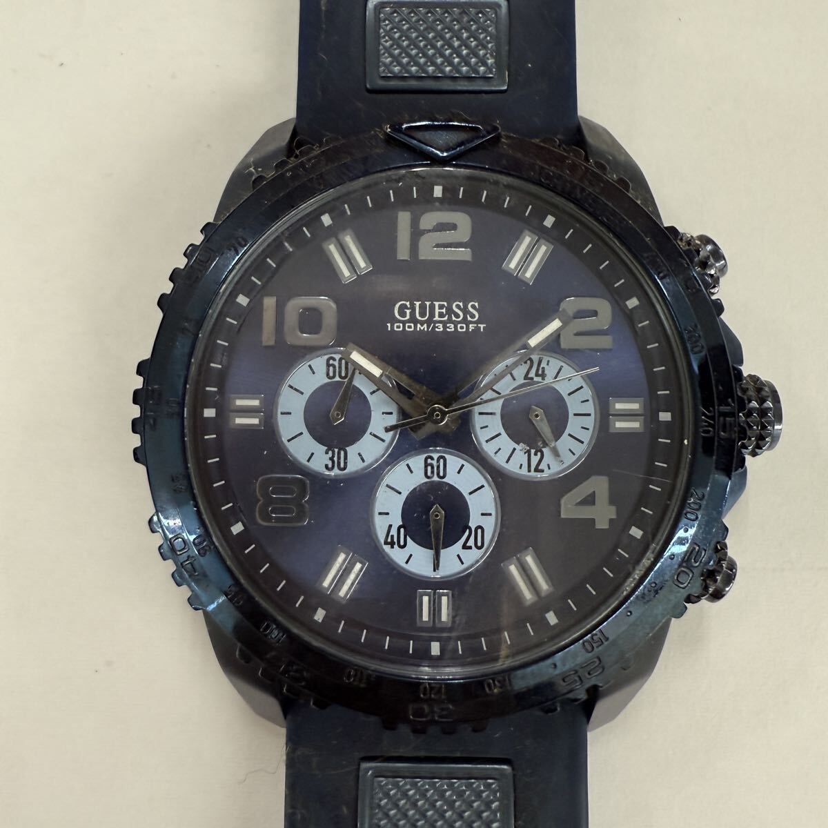 ▽1円〜 GUESS Blue Dial ゲス メンズ 腕時計 W0599G4 クロノグラフ クオーツ ブルー文字盤 現状不動品 KB2507拍卖