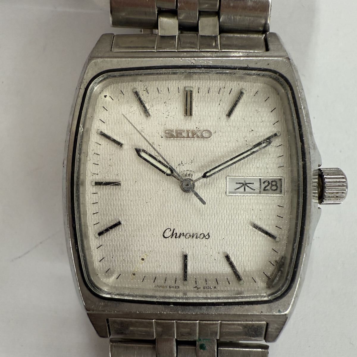 ▽1円〜 SEIKO Chronos セイコー クロノス デイデイト 腕時計 5H23-5110 スクエア クォーツ 白文字盤 現状不動品 KB2511拍卖