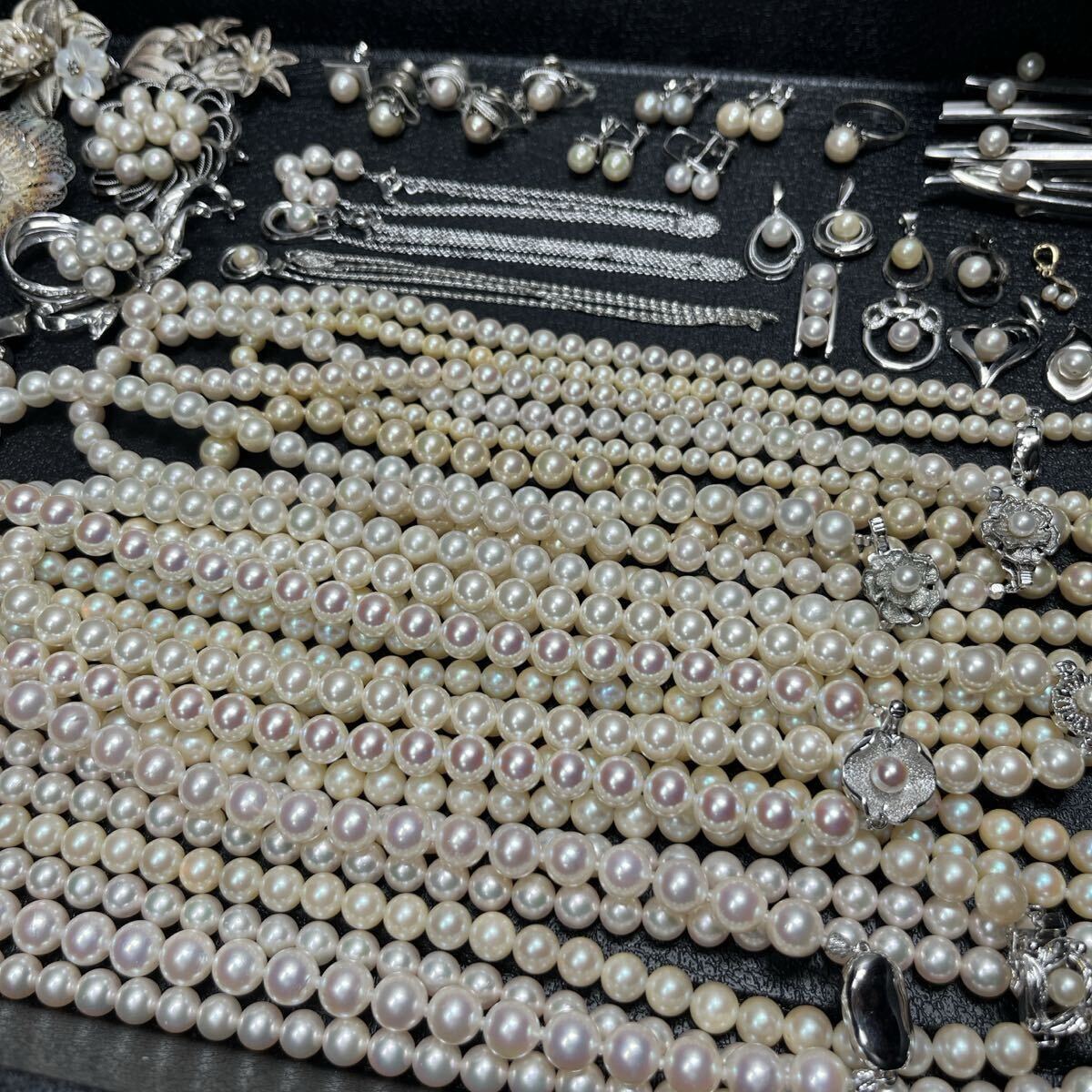 全て刻印あり パール アクセサリー 真珠 ネックレス イヤリング ブローチ タイピン シルバー フェイクパール イミテーション まとめ拍卖