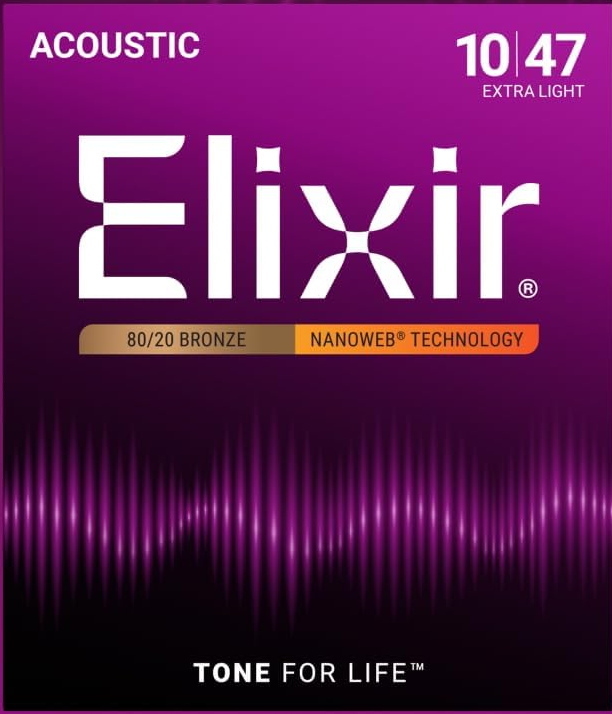 送料込み!Elixir アコースティックギター弦 NANOWEB 80/20ブロンズ Extra Light .010-.047 #11002拍卖