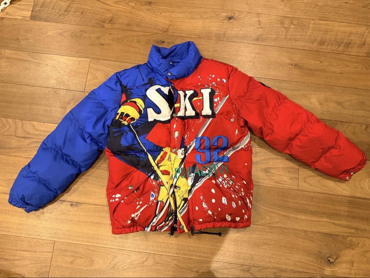 【希少】POLO RALPH LAUREN ダウンジャケット 「WATER REPELLENT DOWN」スキー 1992プリント 青×赤 8回使用 【美品】 ポロラルフローレン拍卖