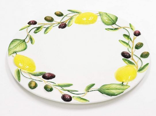 イタリア製 輸入雑貨 皿 レモン オリーブ プレート リビングスタジオ 直輸入 円形 パスタ サラダ オードブル 陶器 P2-2362OL 送料無料拍卖