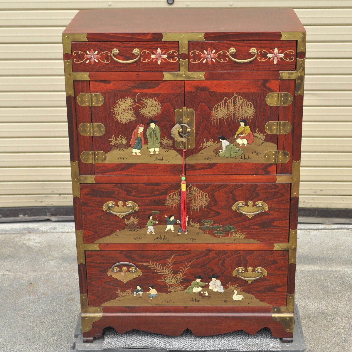 飾り箪笥 李朝風 鍵つき たんす タンス 時代タンス 約W600×D320×H900 引き出し 物入れ チェスト インテリア レトロ 骨董 アンティーク拍卖