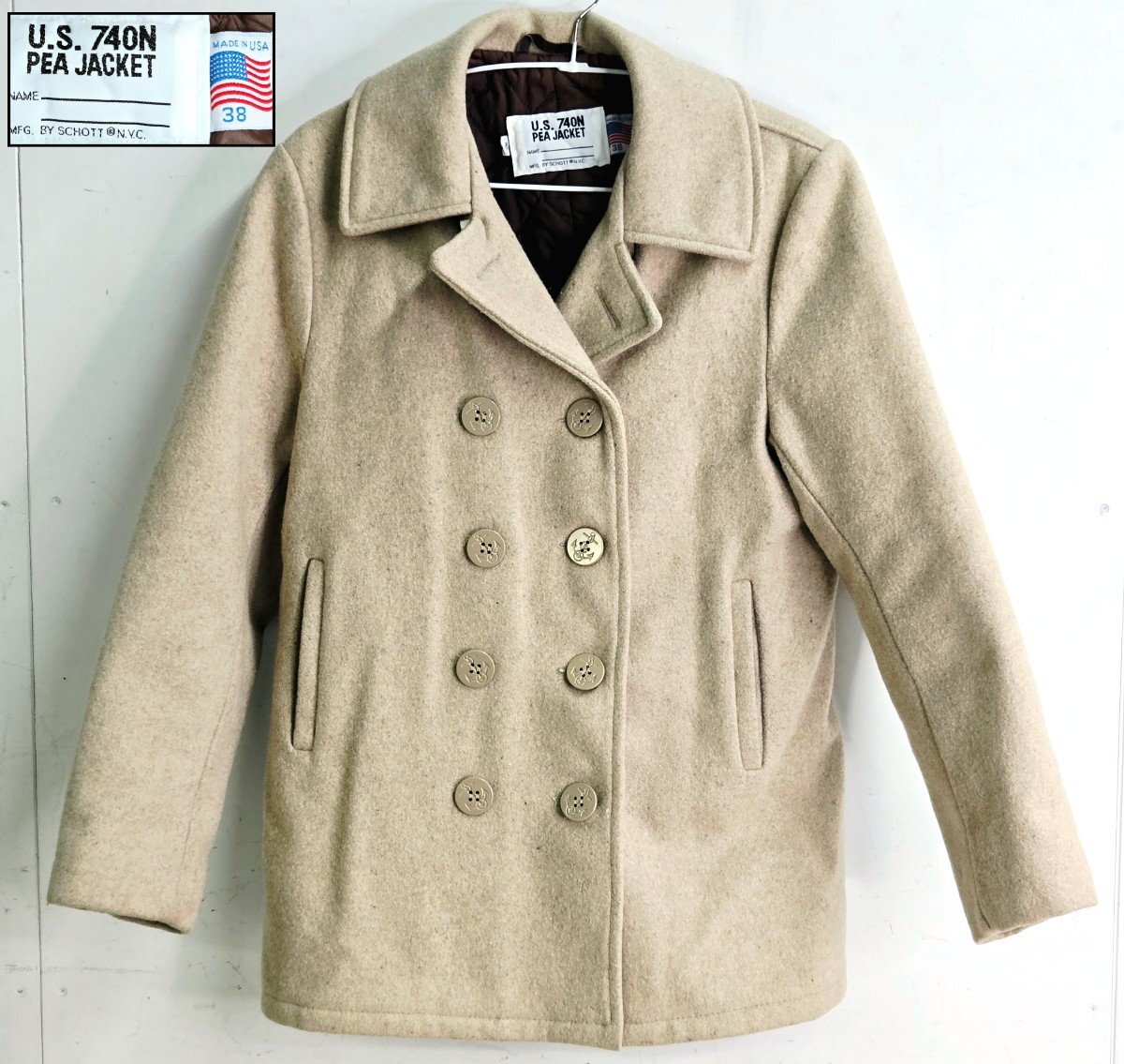 SCHOTT N.Y.C. ショット ピーコート U.S. 740N PEA JACKET ベージュ 古着 MADE IN USA メルトンウール アウター アメカジ ヴィンテージ拍卖