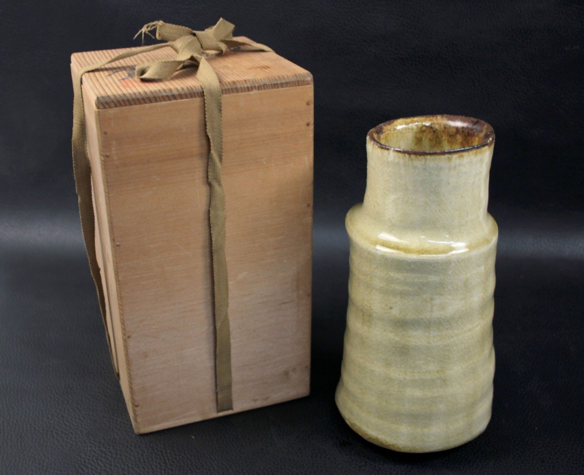 きく窯 田畑博民 灰釉 花器 花入 共箱あり 共箱 骨董品 箱付 レトロ アンティーク コレクター拍卖