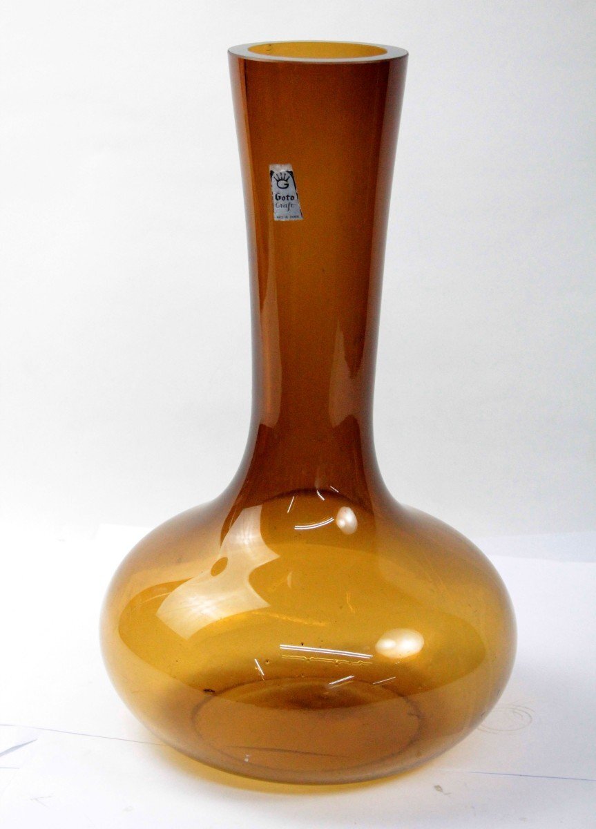 Goto Craft 硝子 ガラス 花瓶 直径約20cm 高さ約38cm 花入 花器 壺 茶色 ブラウン レトロ アンティーク 骨董 骨董品 詳細不明拍卖
