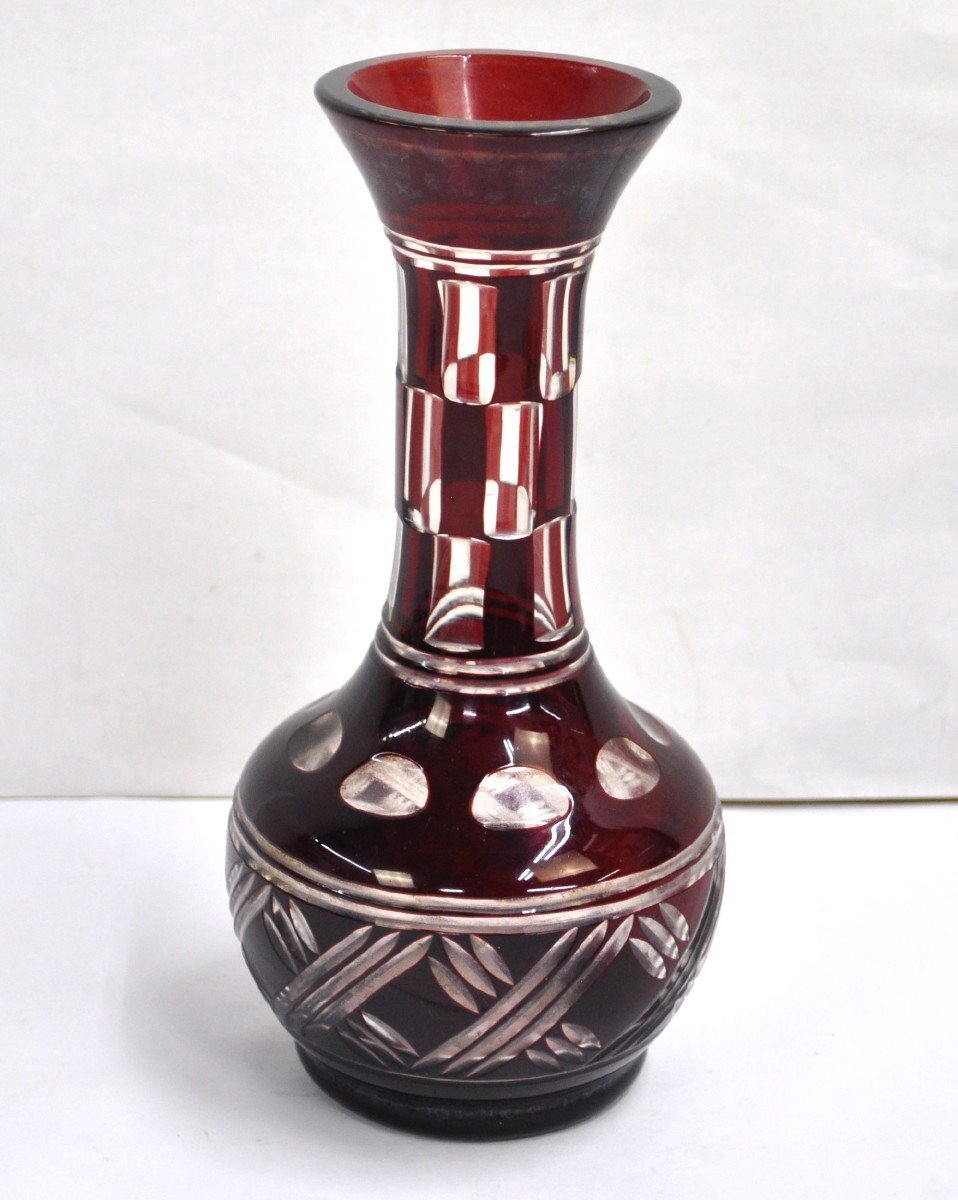 切子 花瓶 壺 口径約80mm 高さ約240mm 花入れ フラワーベース レッド ガラス工芸 和風 伝統工芸 色被せ レトロ コレクション拍卖