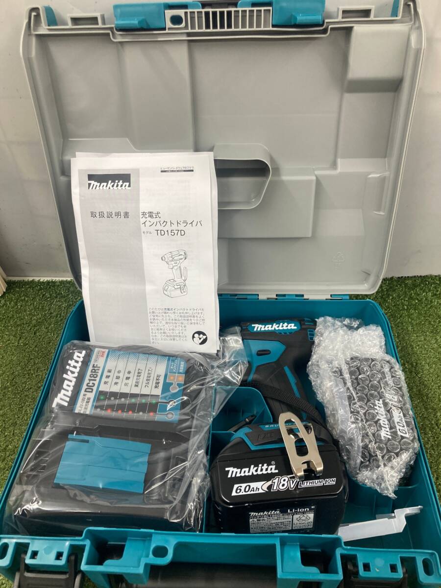 【中古品】★ makita(マキタ) 18v充電式インパクトドライバ 青 フルセット(6.0Ahバッテリ×2/充電器/ケース付) TD157DRGX IT5R11XN5UTK拍卖