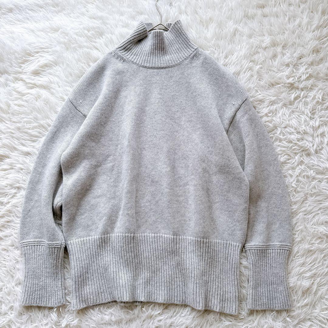 Theory セオリー カシミヤ混 ハイネックニット リブデザイン Sサイズ グレー タートルネック クルーネック ニット ウール混 長袖 グレー拍卖