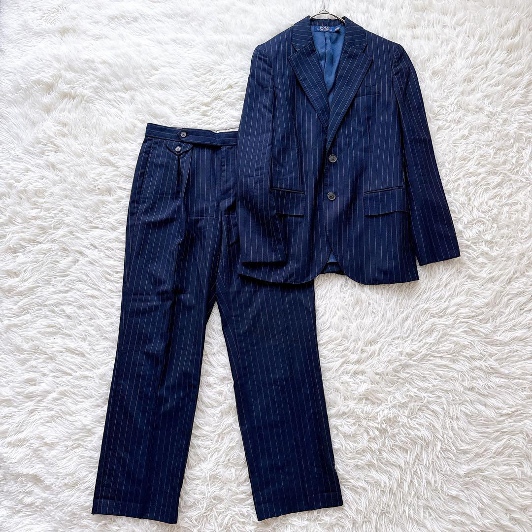 POLO RALPH LAUREN ポロラルフローレン ストライプ セットアップスーツ レディース2サイズ ネイビー ジャケット パンツ ビジネス オフィス拍卖