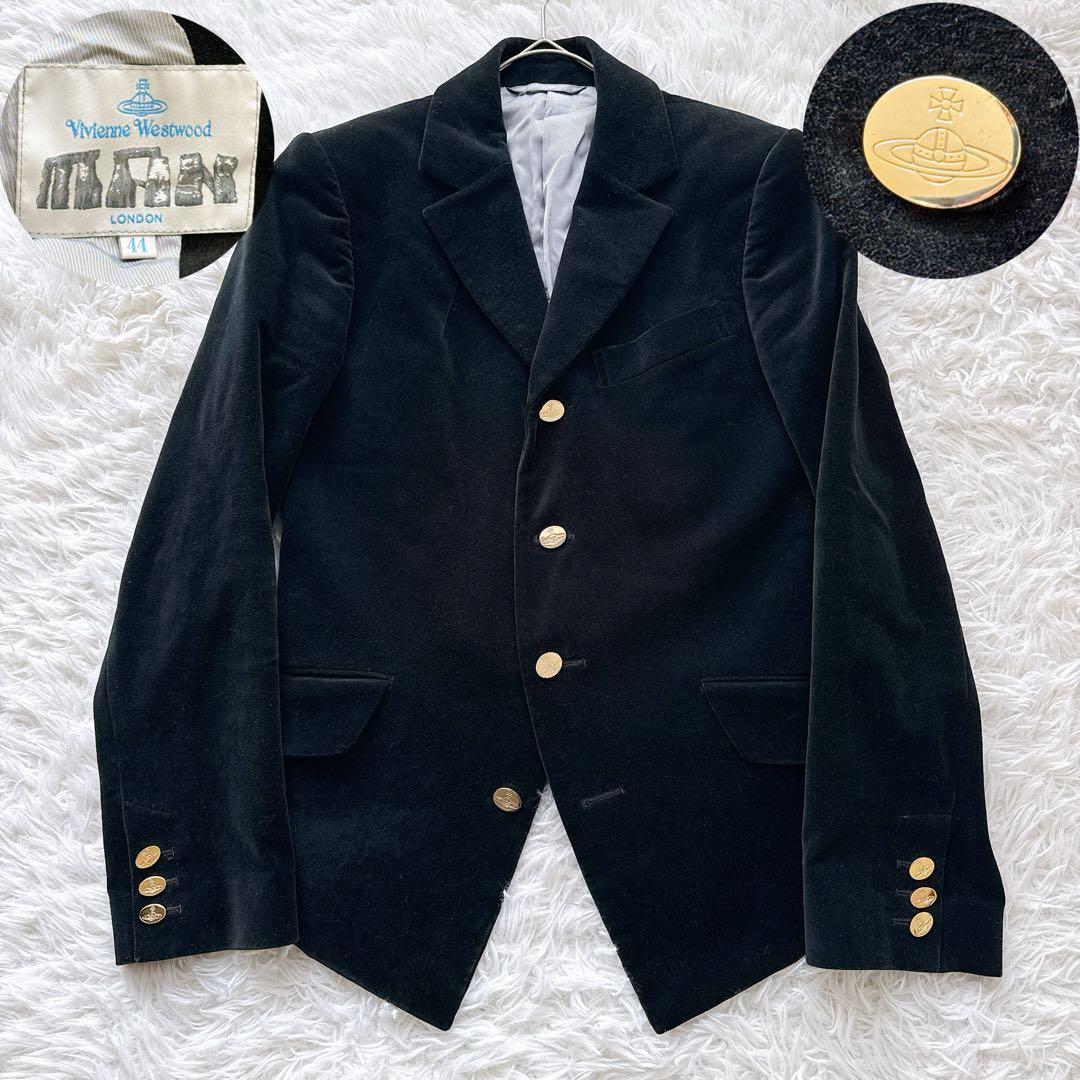 Vivienne Westwood MAN ヴィヴィアンウエストウッドマン ベロア テーラードジャケット 金ボタン 燕尾風シルエット オーブロゴ ゴールド拍卖