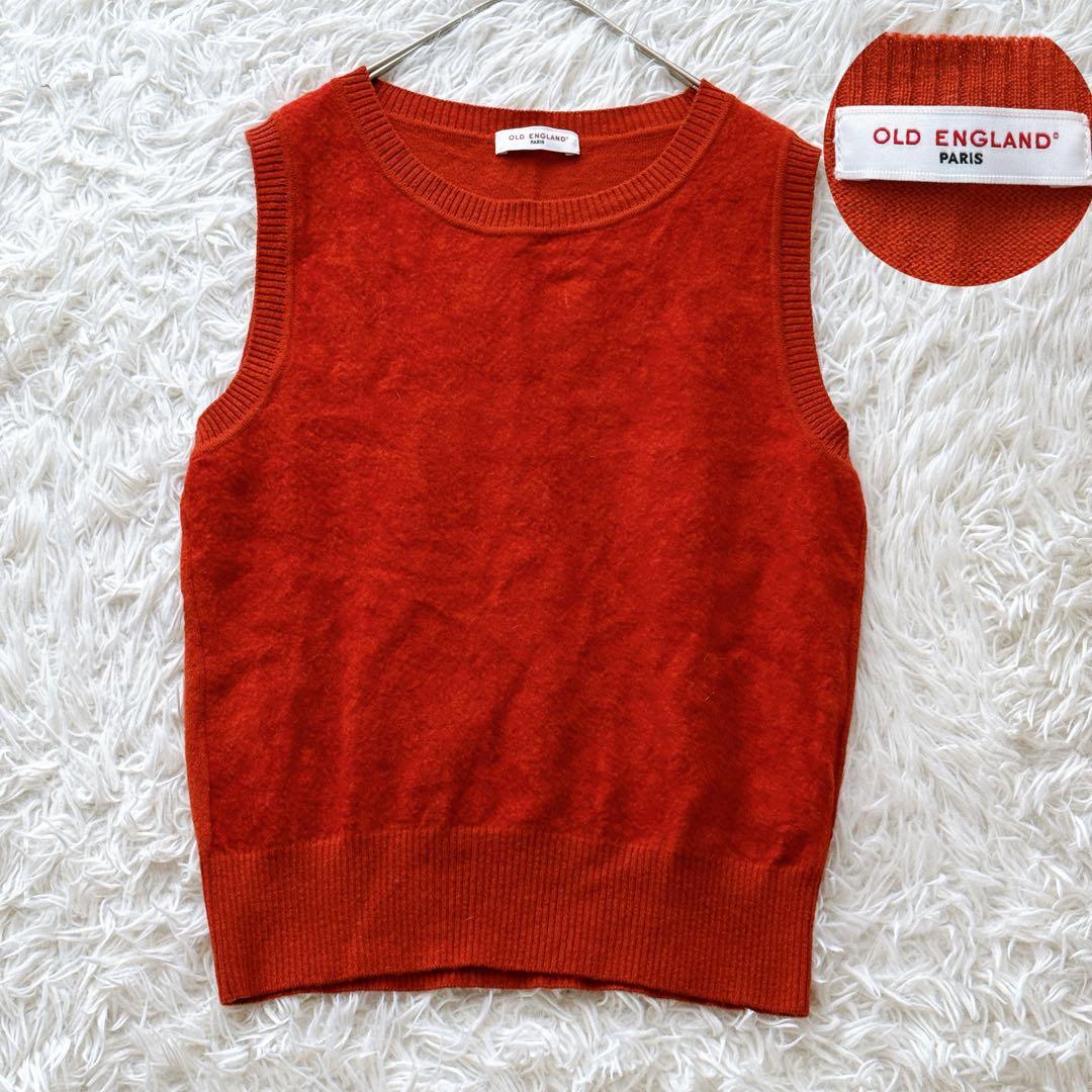 現行タグ OLD ENGLAND オールドイングランド モヘヤ混 ニットベスト 36サイズ レッド系 フランスブランド 上品 シンプル 美品拍卖