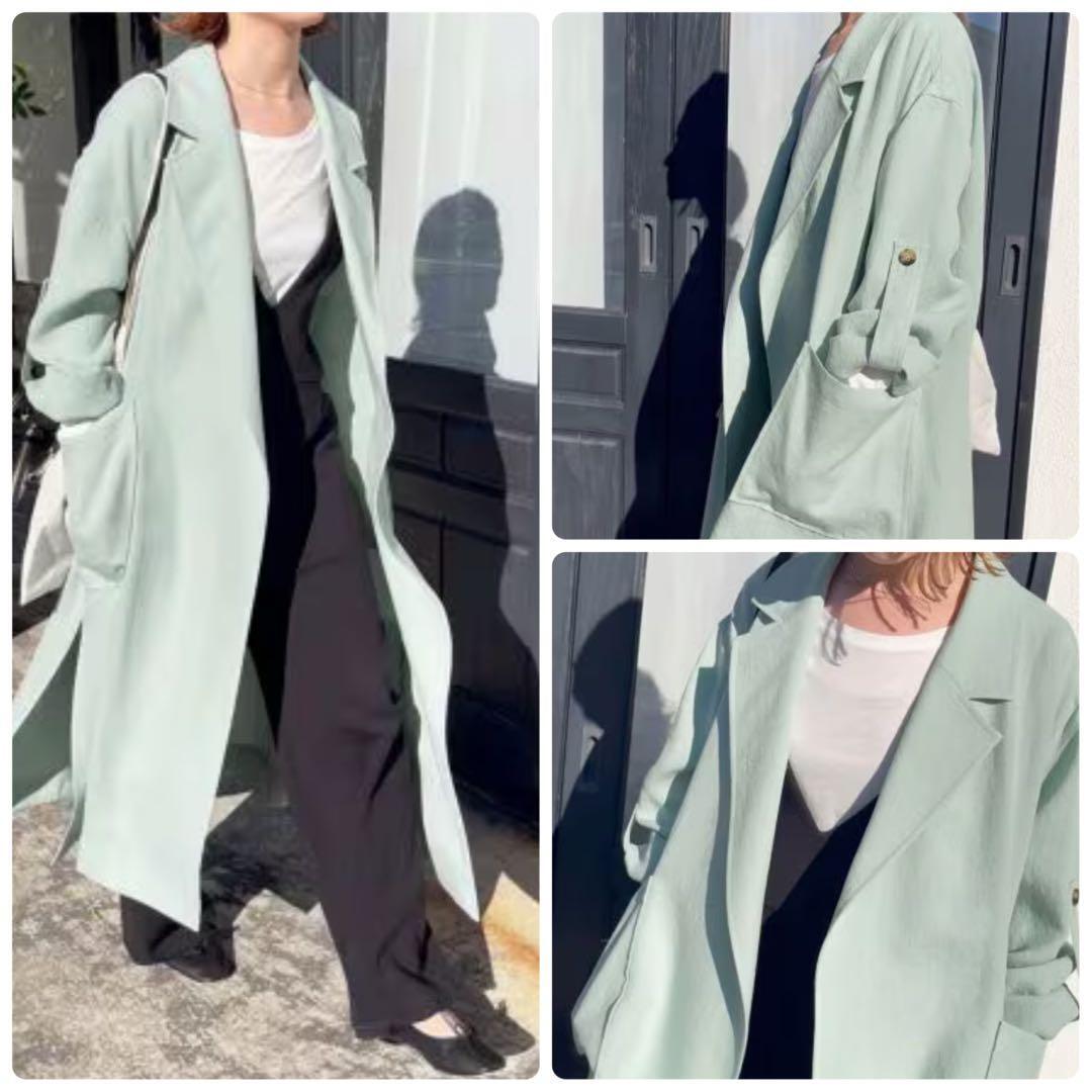 Spick & Span スピックアンドスパン ビッグカラーガウンコート ジャケット アウター グリーン ロングコート トレンチ 羽織り きれいめ拍卖