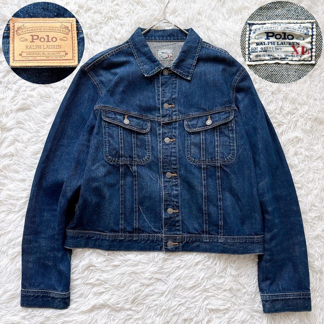 希少XLサイズ POLO RALPH LAUREN ポロラルフローレン デニムトラッカージャケット Gジャン 濃紺 インディゴ ビッグサイズ オーバーサイズ拍卖