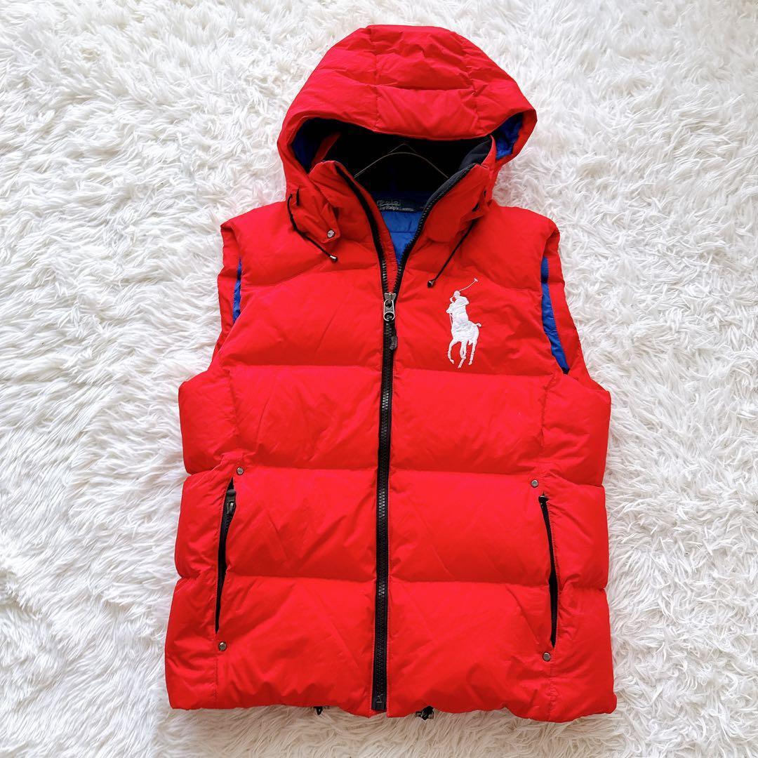 POLO by Ralph Lauren ポロバイラルフローレン ビッグポニー ダウンベスト フード付 メンズM レッド ジャケット アウター 防寒 アメカジ拍卖