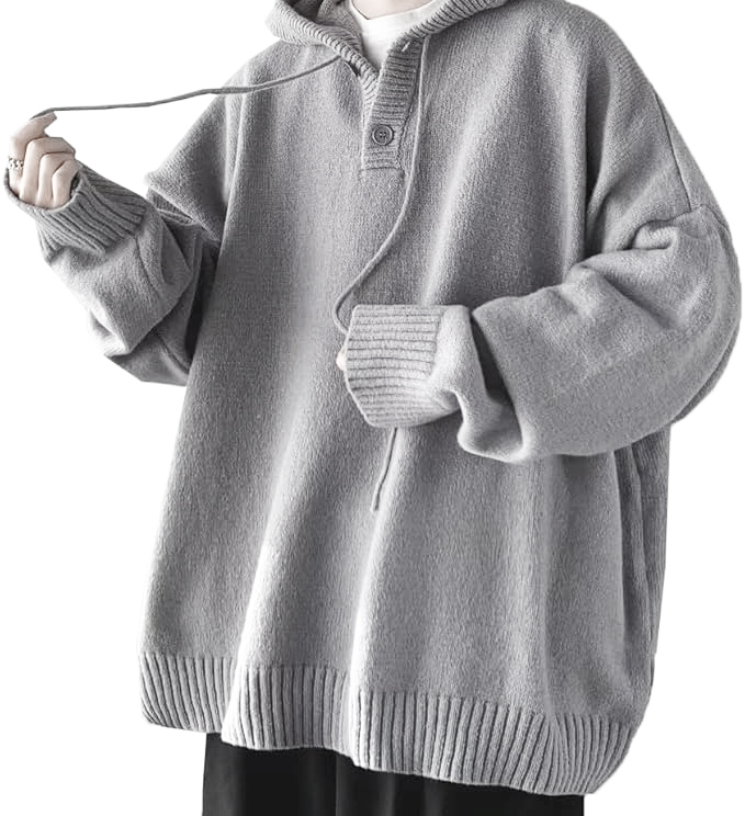 パーカー メンズ プルオーバー 無地 フード付き ニット L拍卖