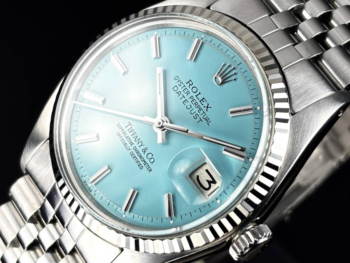 極上S級 ロレックス デイトジャスト1601 ターコイズブルー WGコンビ Wネーム Cal.1570 自動巻 秒針ハック付 OH完了 風防新品 外装仕上済拍卖
