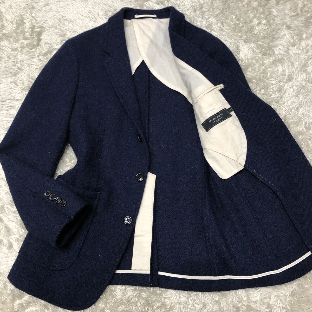 ビームス ハリスツイード【圧巻のツイード】BEAMS HARRIS TWEED テーラードジャケット ネイビー系 段返り3B 背抜き ウール100% 秋冬 S拍卖