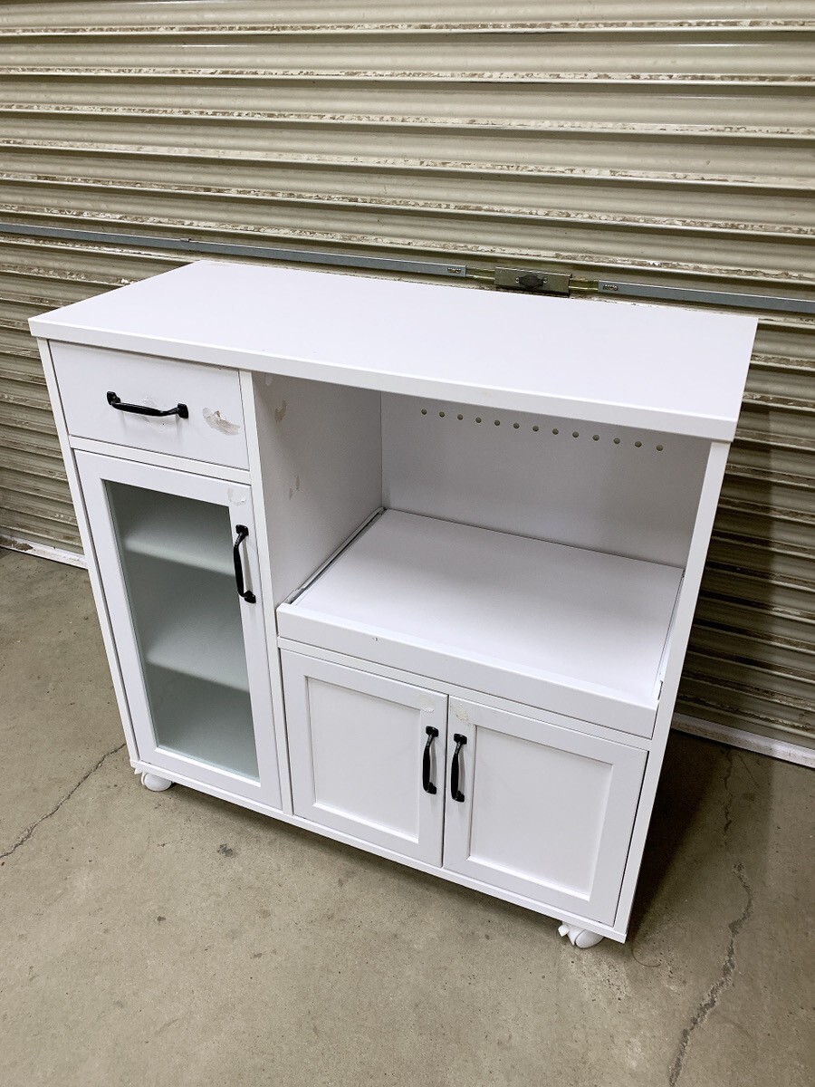 中古 通電OK キッチンカウンター ホワイト 幅900×奥行400×高さ890mm 食器棚 キッチン収納 収納棚 レンジ台 炊飯器台 茨城 1104こ3 M 家C拍卖